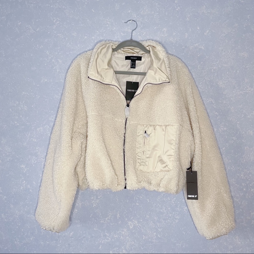 NWT Forever 21 Cream Faux Sherpa Shearling Cropped Jacket